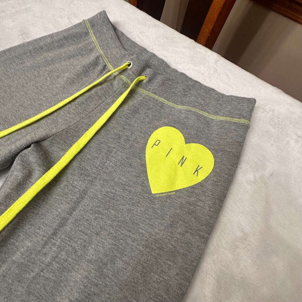 PINK Victoria’s Secret Gray Neon Heart Sweatpants Small - Picture 8 of 8